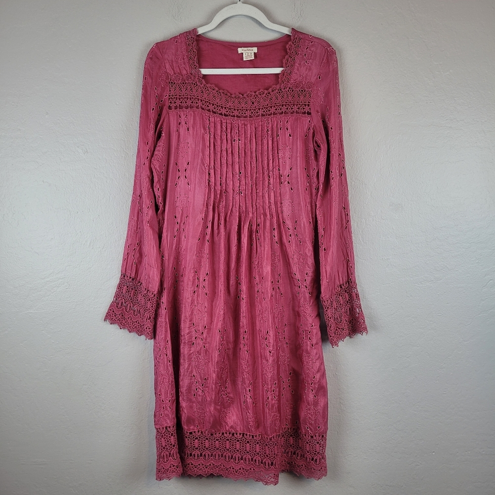 Vintage Sundance Silk Pink Eyelet Dress‎